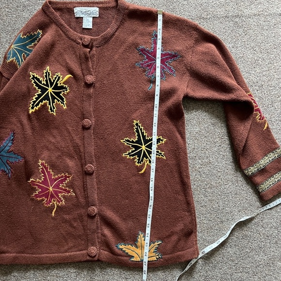 Vintage Alexa Grace Brown Leaves Cardigan Sweater Fall Autumn Grannycore Size S - Picture 9 of 12